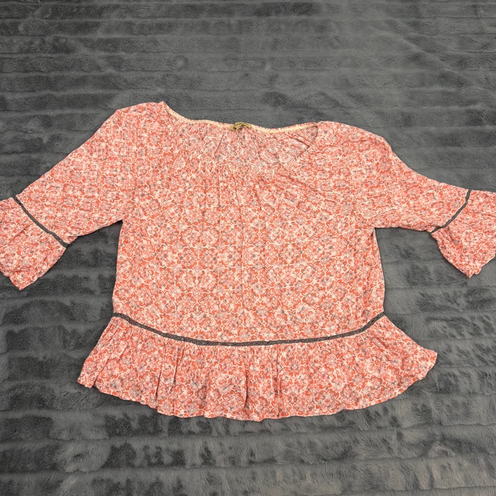 Democracy Womens Coral Paisley Peasant Top Bell Sleeve Peplum Blouse B9257V9XX S
